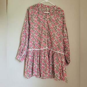 Floral Long Bell Sleeve Dress - Size M/L 100% Cotton Made In India
